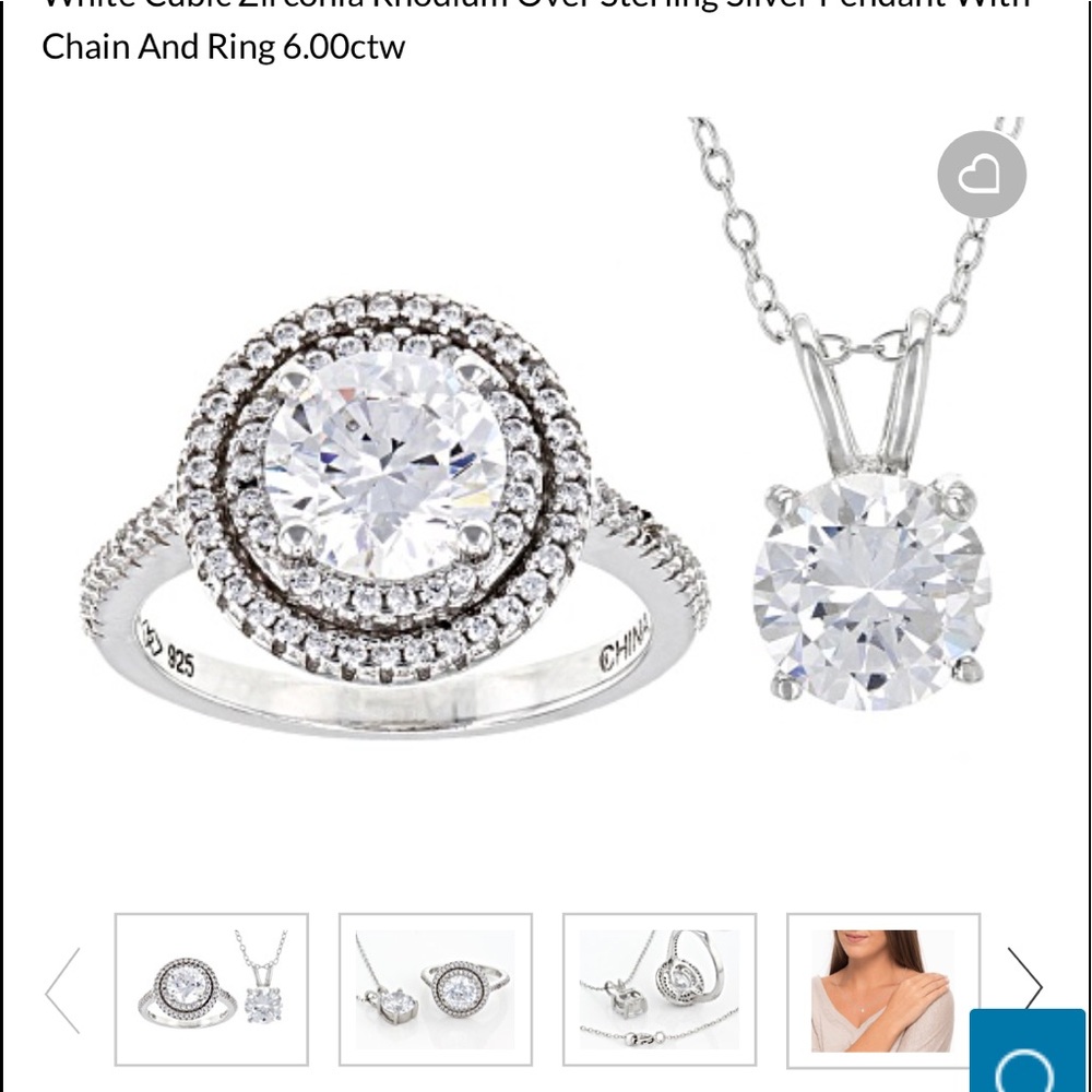 Beautiful ring& chain with pendant rhodium over ss